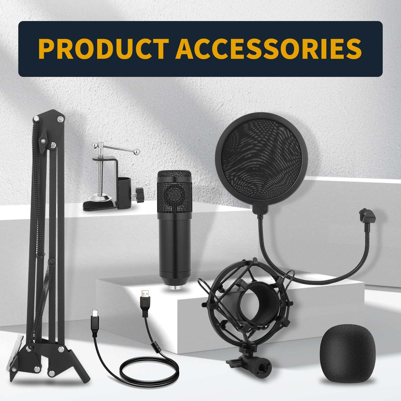 Amoox Condenser Microphone,Professional Usb Microphone Plug & Play Pc Computer Microphone Condenser Cardioid Mic Kit With Adjust